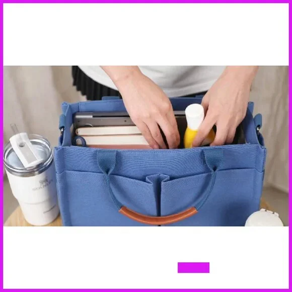 Canvas Tote Bag with Zipper Top Multiple Compartments Luggage Sleeve
